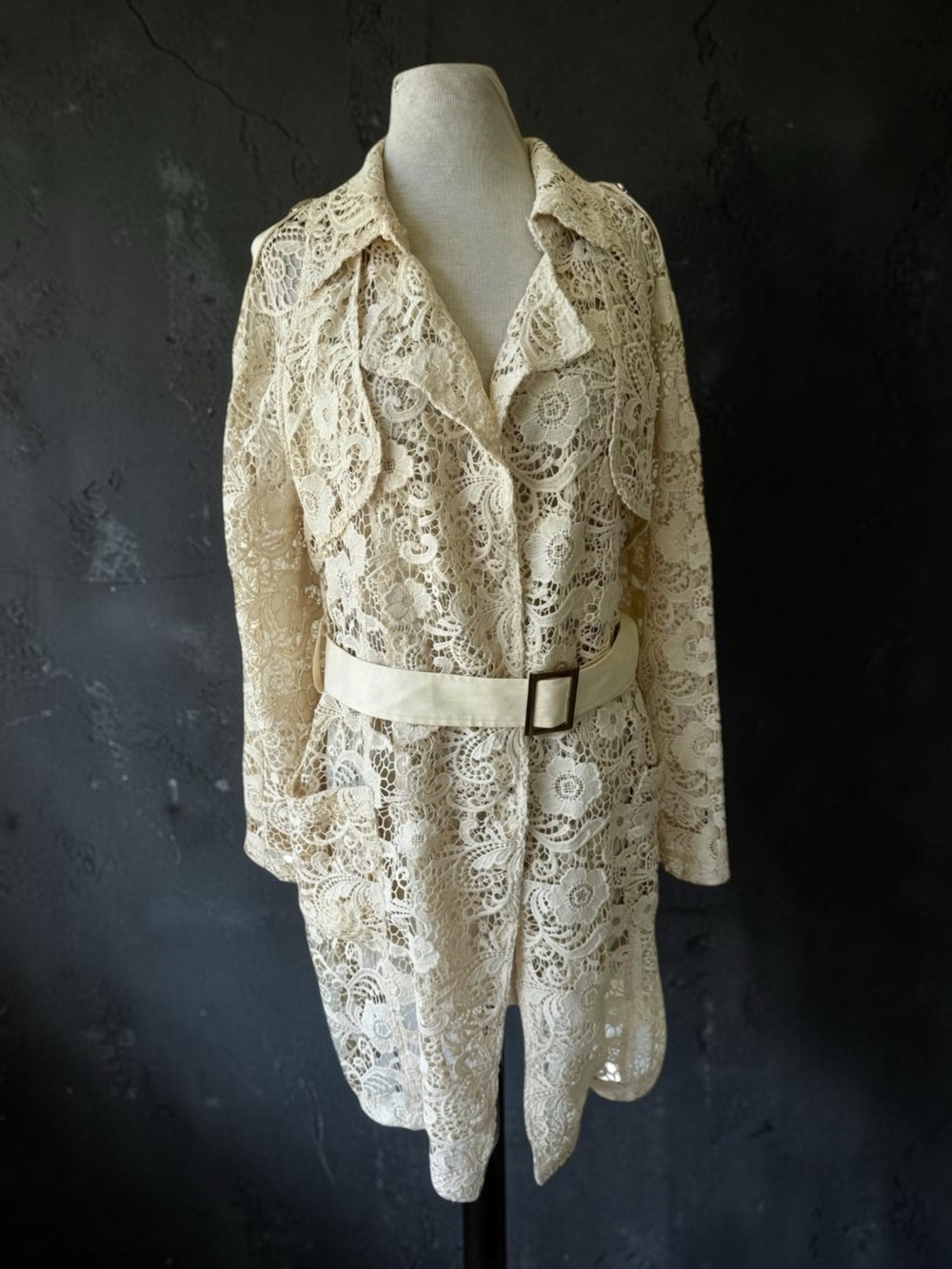 Chico’s Collectibles Crochet Lace Trench Jacket Sz M (1) LIMITED EDITION Boho
